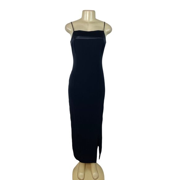 Jones New York Evening Black Spaghetti Strap Midi Dress Satin Trim Womens Size 6 - Picture 1 of 7
